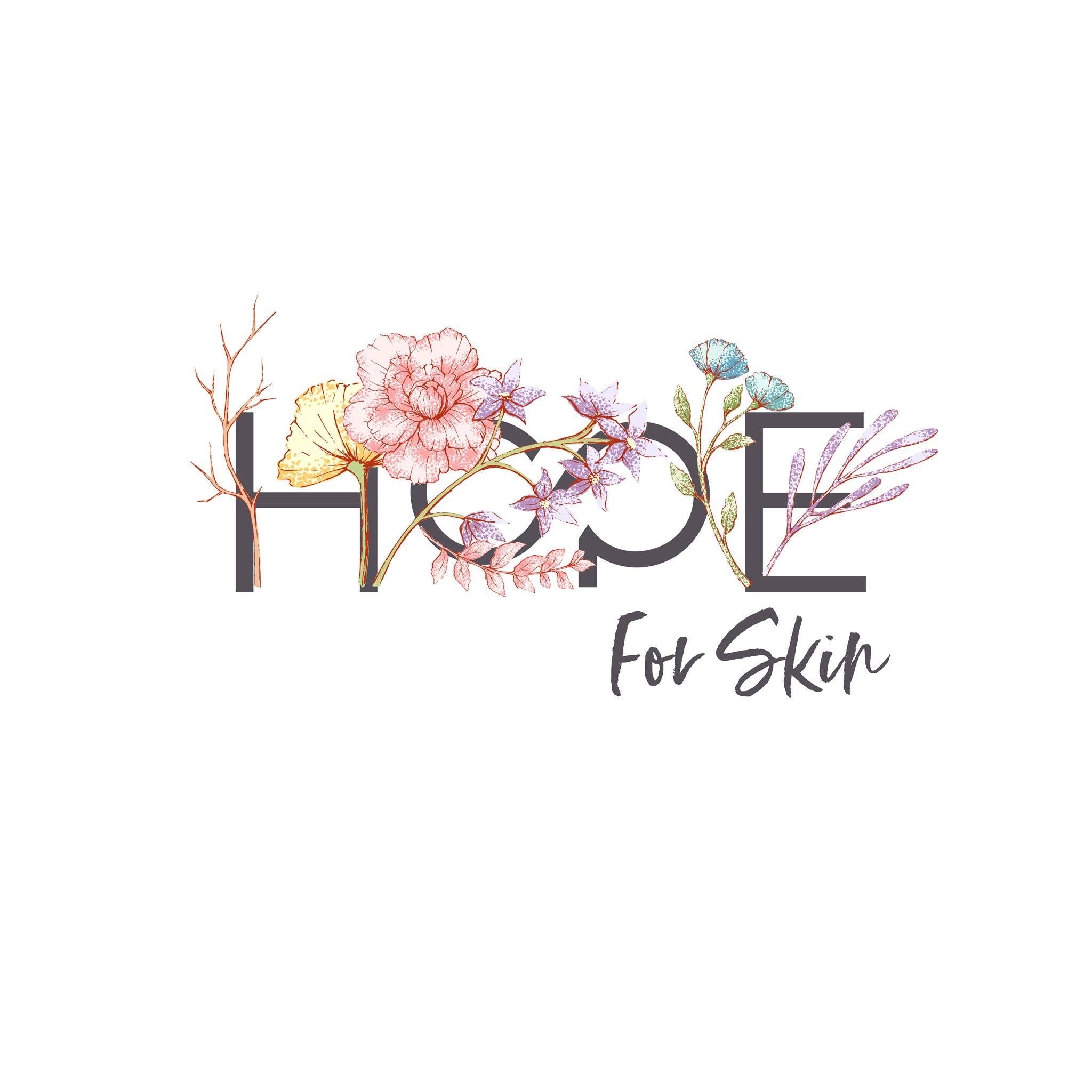 Decorative logo with floral elements and 'Hope For Skin' text on a white background