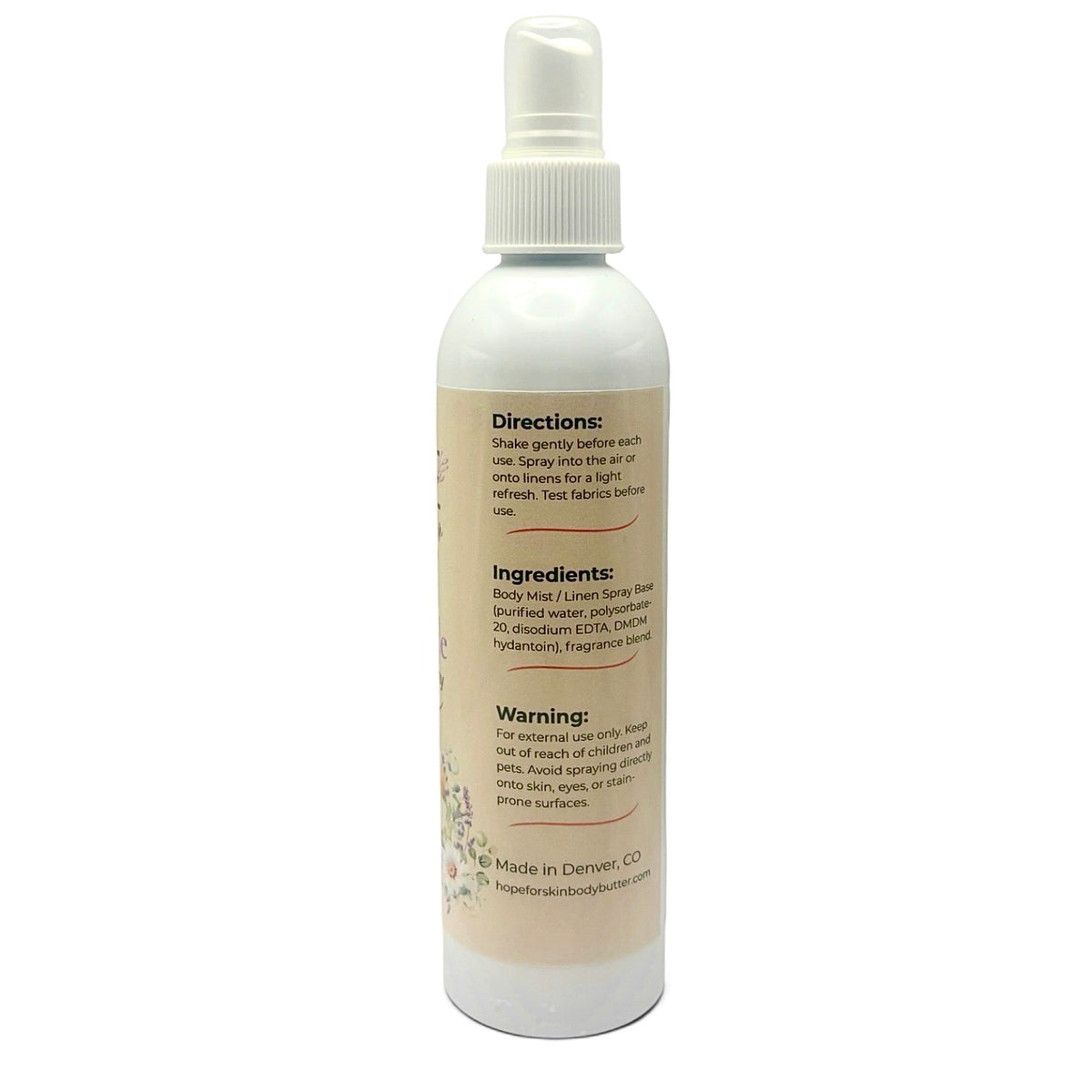Lavender Chamomile Room + Linen Spray back label view