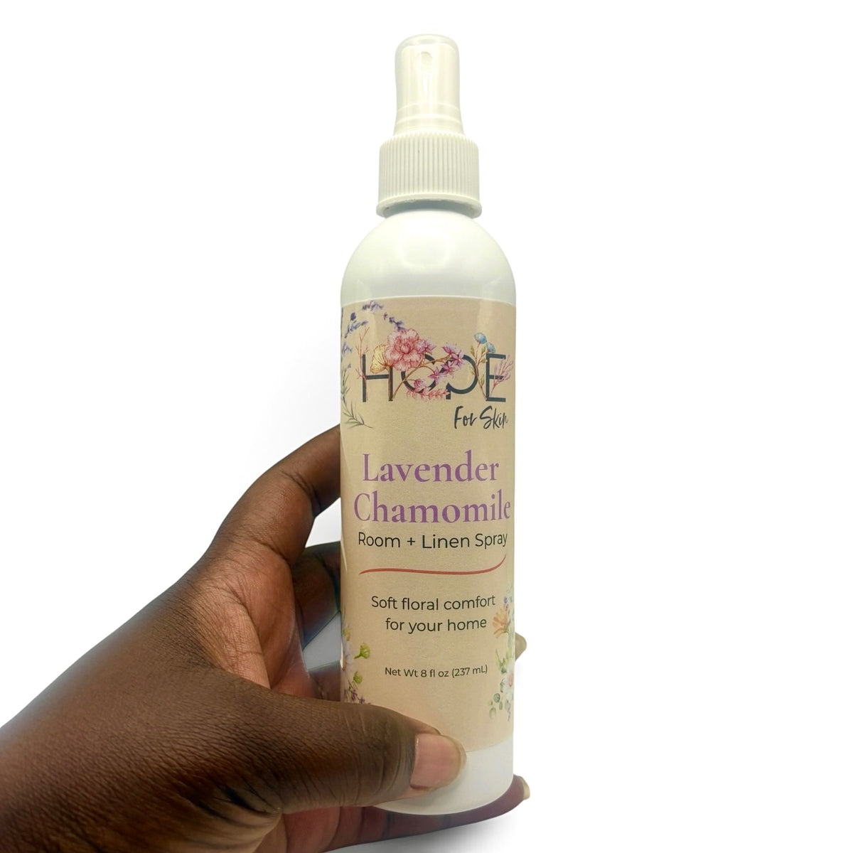 Lavender Chamomile Room + Linen Spray held in hand