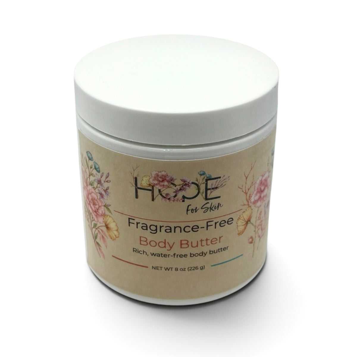 Hope For Skin Fragrance-Free Body Butter 8 oz angled front view