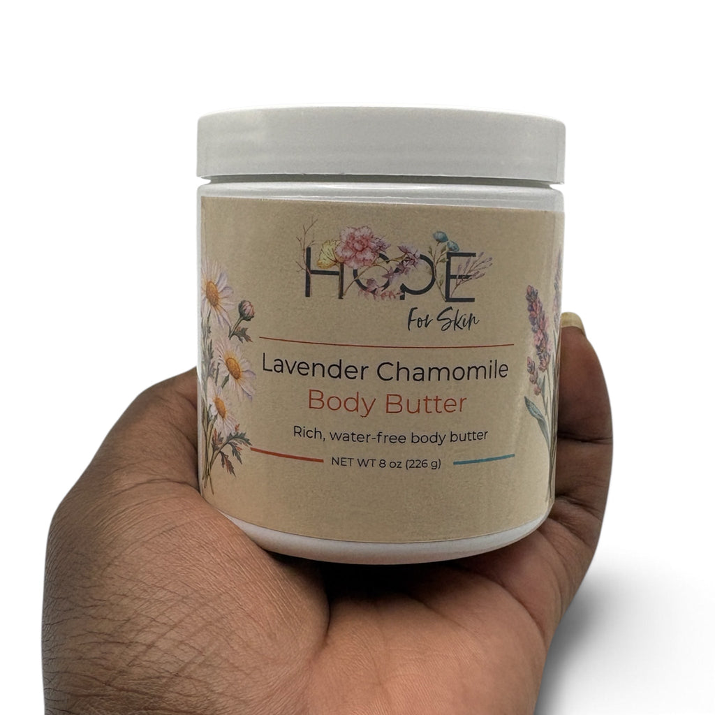 Hope For Skin Lavender Chamomile Body Butter 2 oz jar, front view