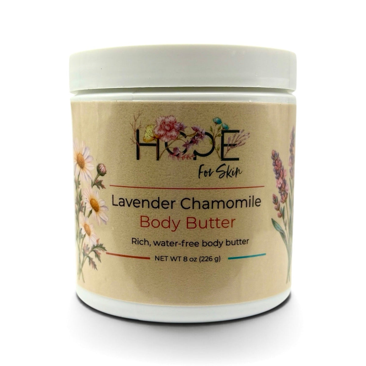 Hope For Skin Lavender Chamomile Body Butter additional jar view on a soft cream background